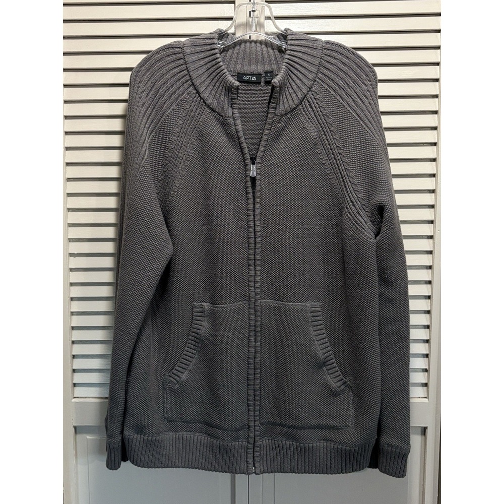 Apt. 9 Zip Up Gray Knit Sweater Size XL Ribbed Hem Heavyweight Pockets